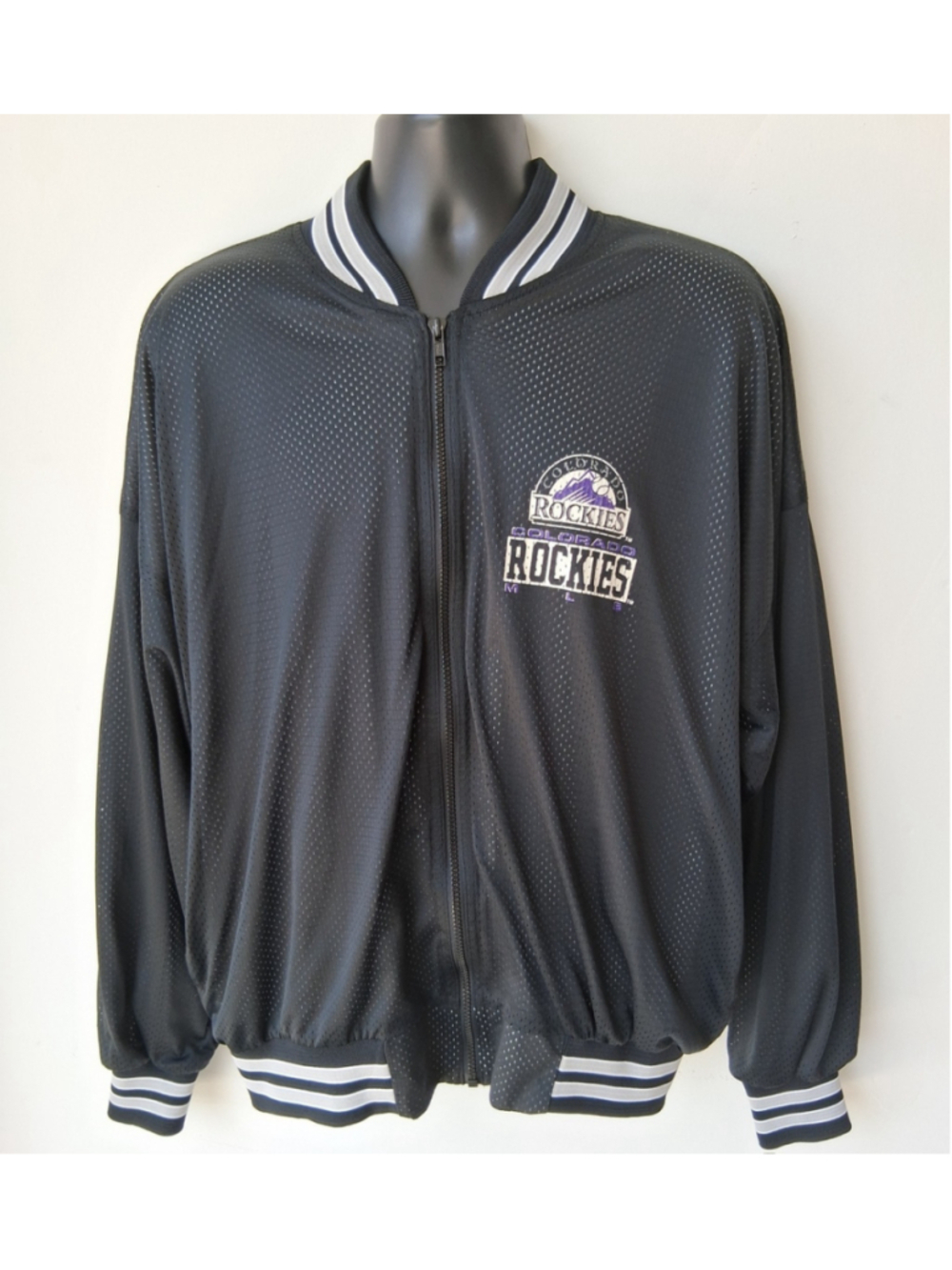 Vintage 90s COLORADO ROCKIES Men's XL MLB Jacket Black Mesh Lined Locker Line